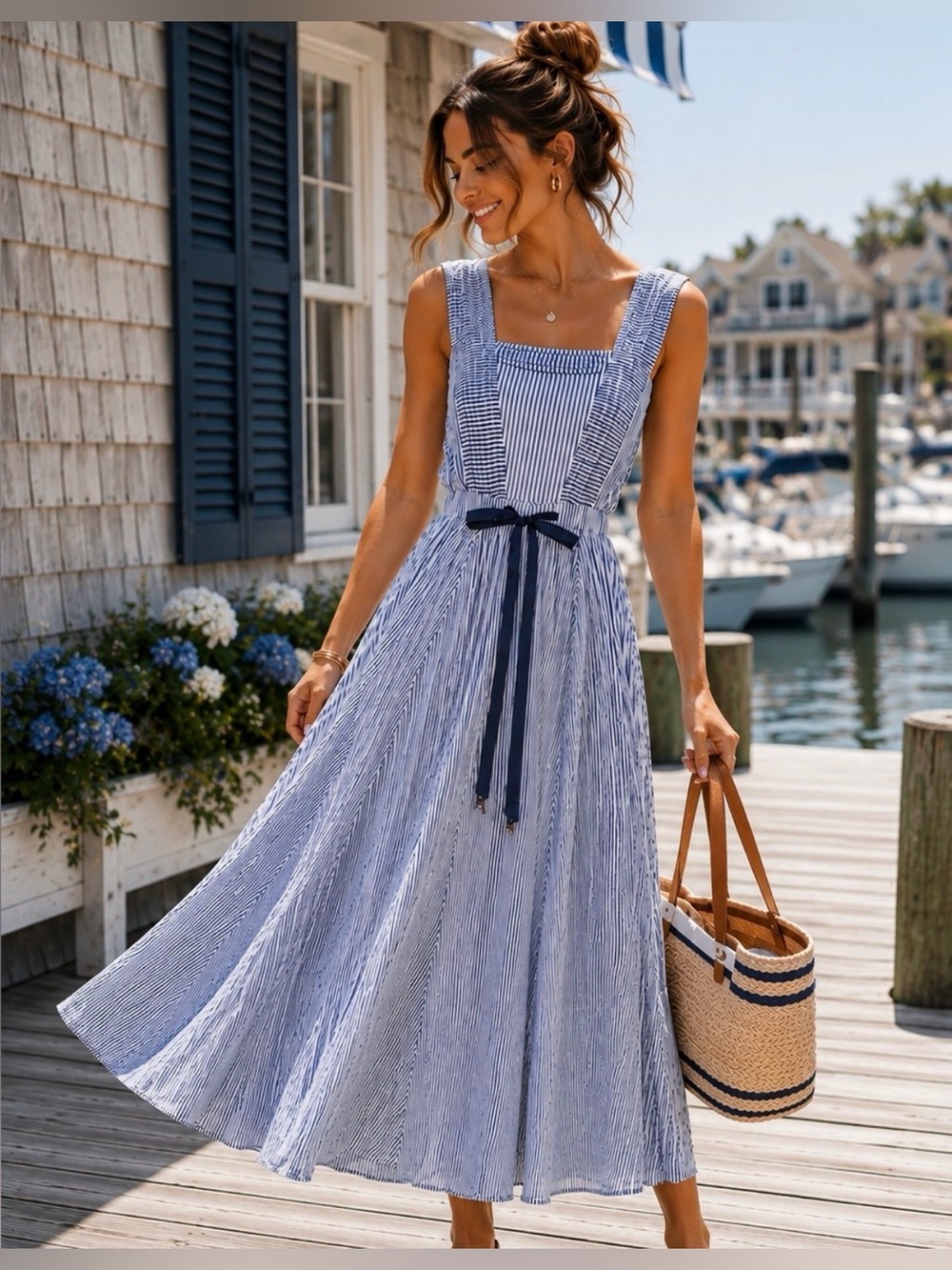 Maeve blue stripe flowy maxi dress 0